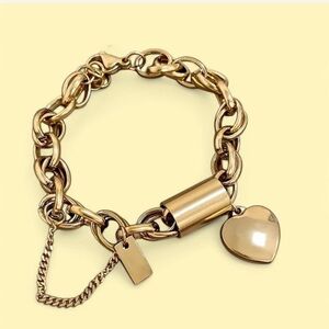 Gold Charm Bracelet with Heart and Safety Chain